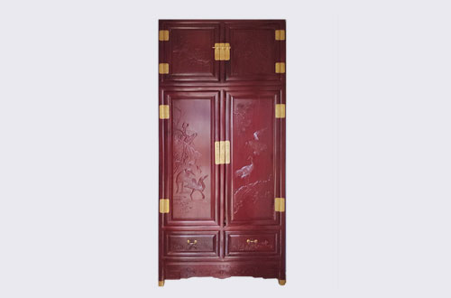 中原高端中式家居装修深红色纯实木衣柜